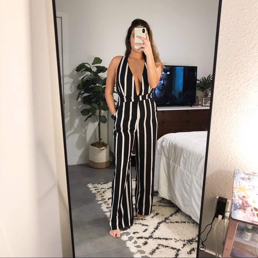 Urban Outfitters Black and White Striped Jumpsuit